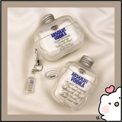 Vodka Bottle AirPods Case – Clear 3D Shape with Mini Bottle Keychain