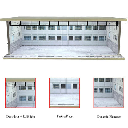 1/64 Scale Garage Diorama Display Case with USB LED Lights