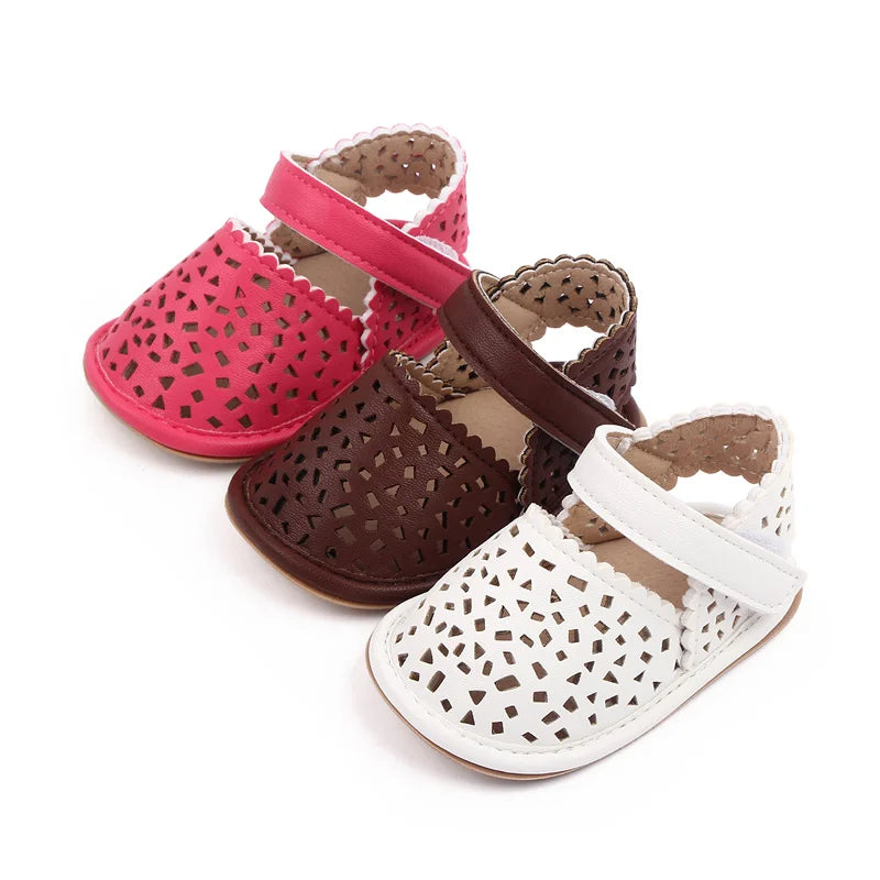 Baby Girl Breathable Hollow Sandals – Soft Sole Summer Shoes