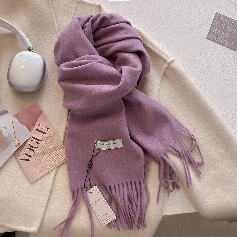 Cashmere-Feel Winter Scarf for Women – Soft Wool Pashmina Shawl with Tassels