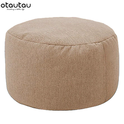 Round Linen Pouf Ottoman – Bean Bag Footstool Floor Cushion