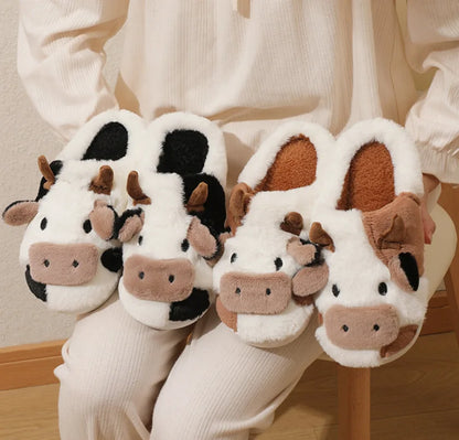 Cartoon Cow Plush House Slippers Warm Anti-Slip Indoor Shoes