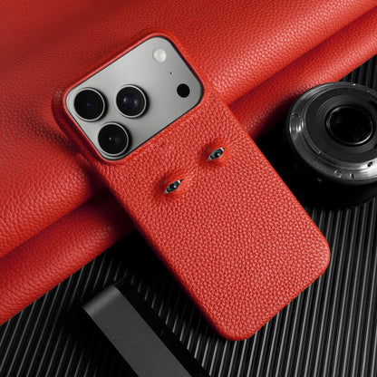 Eyes Lychee Genuine Leather iPhone Case