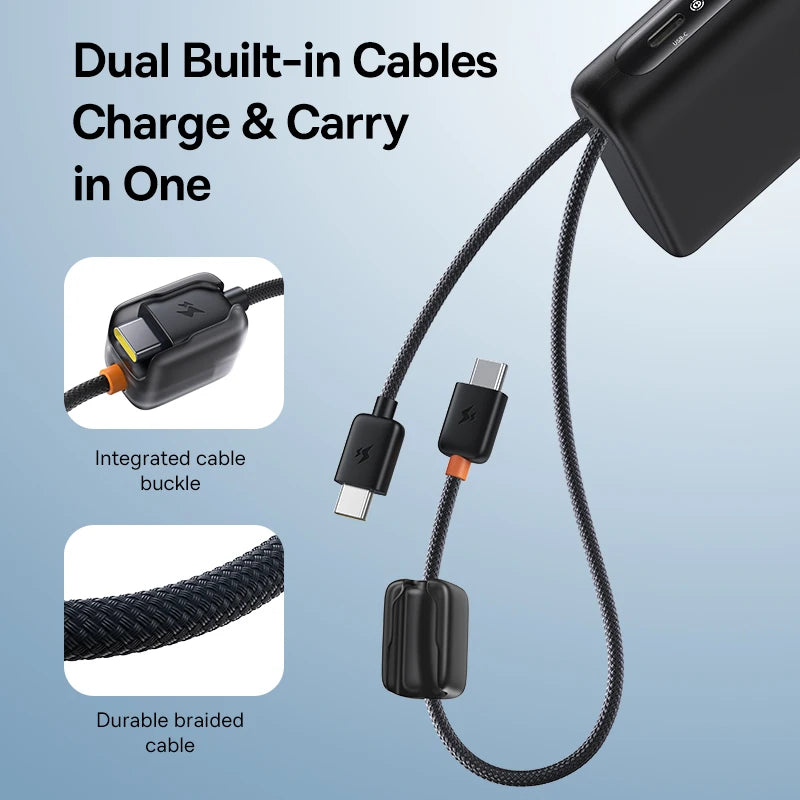 Baseus 20000mAh 100W Power Bank with Built-In Dual USB-C Cables