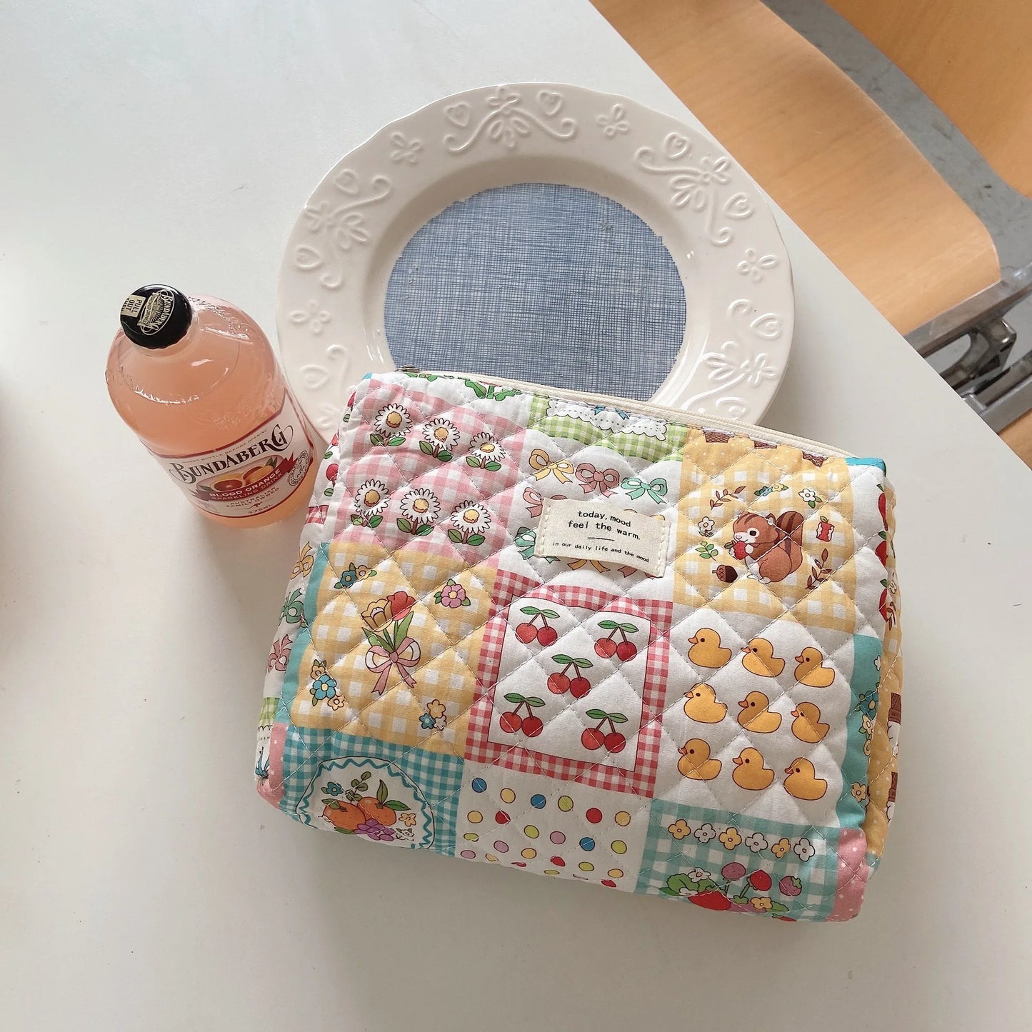 Cartoon Print Quilted Baby Diaper Bag – Zipper Handbag for Travel