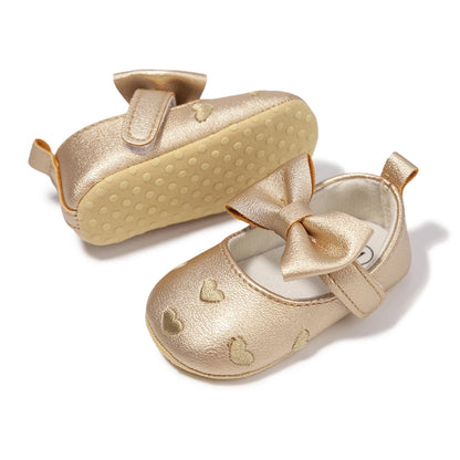 Baby Girl Bow-Knot First Walker Shoes – Soft Sole Heart Flats