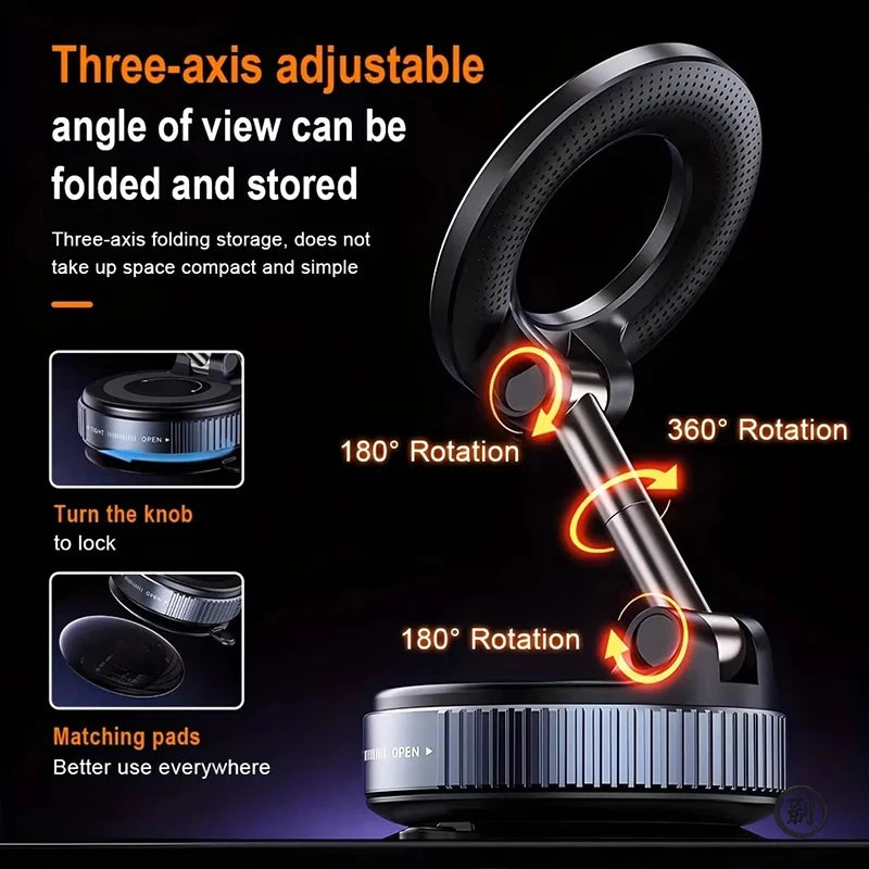 Magnetic Car Phone Holder – Foldable Vacuum Suction Mount