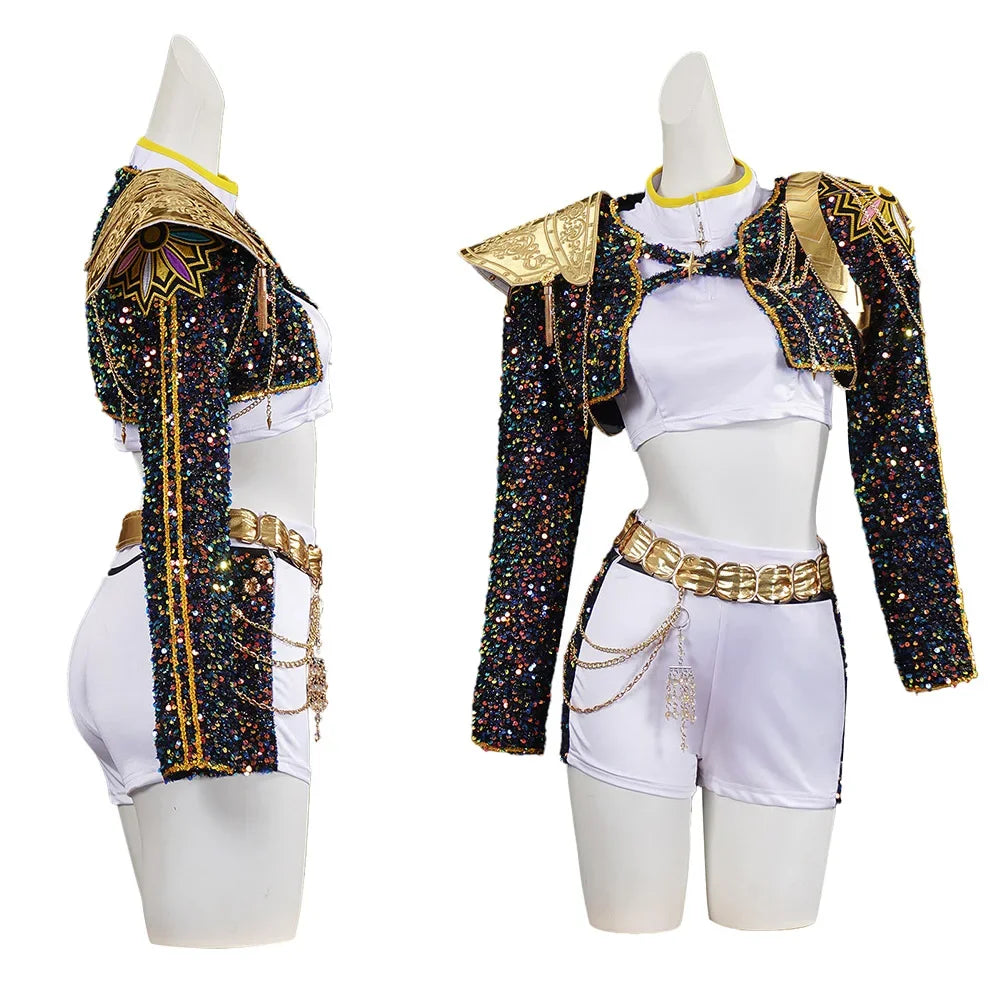 Girls Halloween Cosplay Costume Set with Gold Accessories