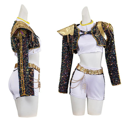 Girls Halloween Cosplay Costume Set with Gold Accessories
