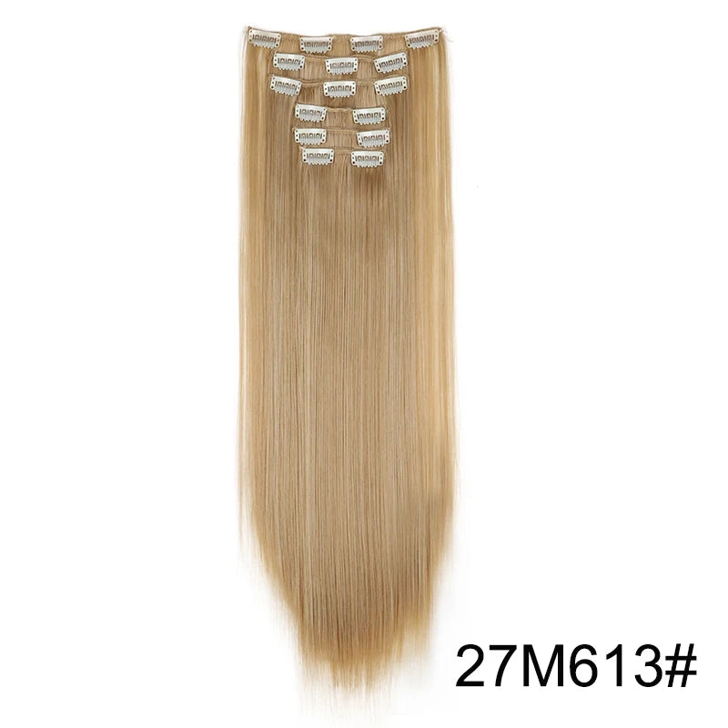 Clip-In Hair Extensions 6-Piece Set – Long Straight Synthetic Hair