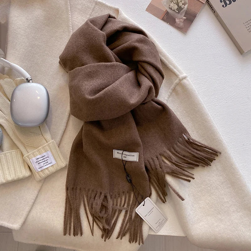 Cashmere-Feel Winter Scarf for Women – Soft Wool Pashmina Shawl with Tassels