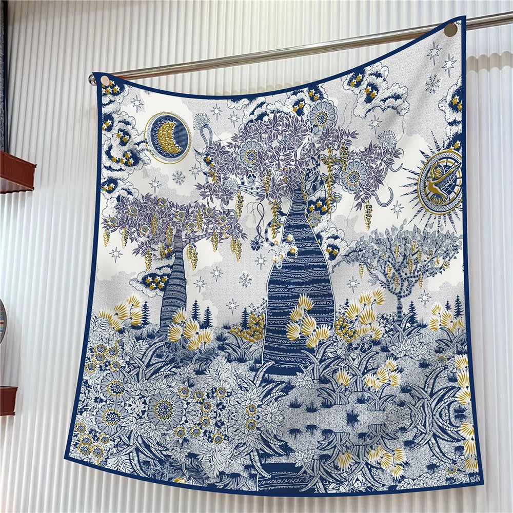 Luxury Silk Square Scarf Women Floral Paisley Print 90cm