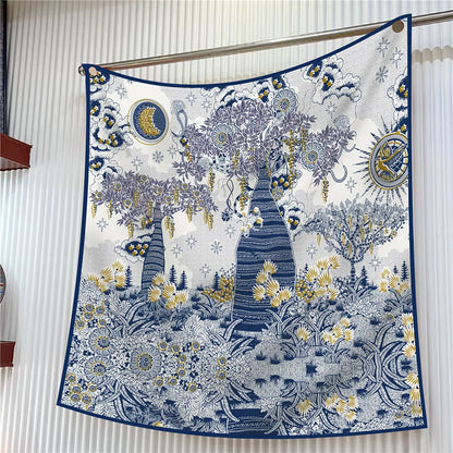 Luxury Silk Square Scarf Women Floral Paisley Print 90cm
