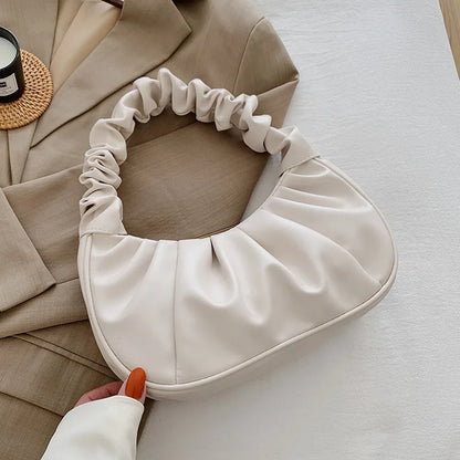 Pleated Cloud Bag Women's PU Leather Armpit Handbag