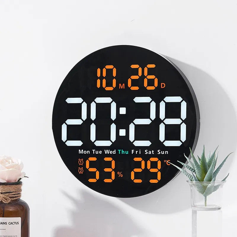 10-Inch Remote Control LED Digital Wall Clock with Temperature & Humidity