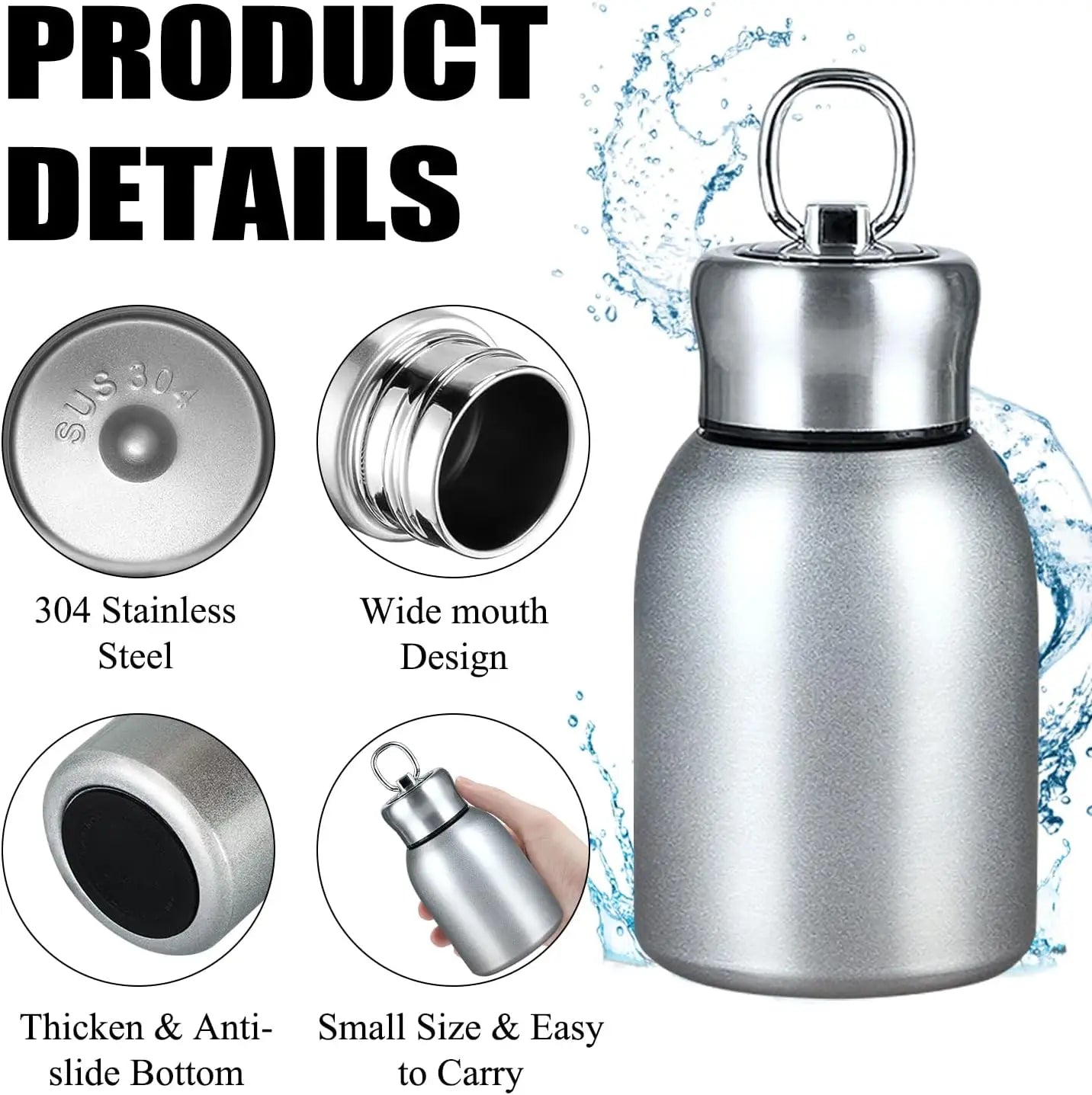 Mini Vacuum Insulated Water Bottle 10oz – Stainless Steel Travel Thermos
