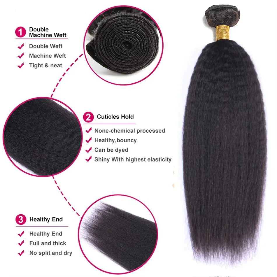 Kinky Straight Human Hair Bundles – Virgin Peruvian Remy Hair Natural Black