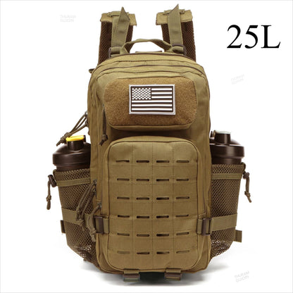 Tactical Backpack 25L/50L MOLLE Military Rucksack with 2 Bottle Holders for Hiking & Outdoor