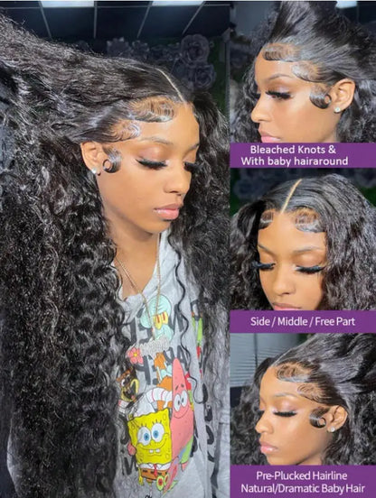 Deep Wave Human Hair Wig 13x4 13x6 HD Lace Front Natural Black