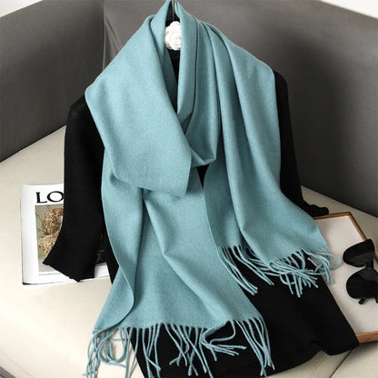 Women's Solid Cashmere Winter Scarf with Tassels – Warm Shawl Pashmina