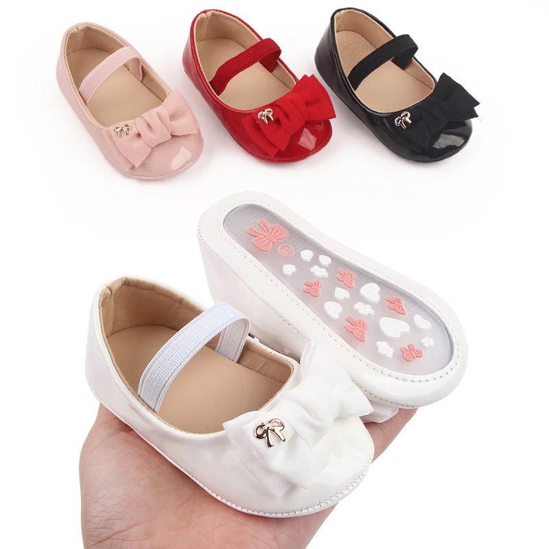 Baby Girl Bowknot Mary Jane Shoes – Soft PU Anti-Slip Sizes 17–19