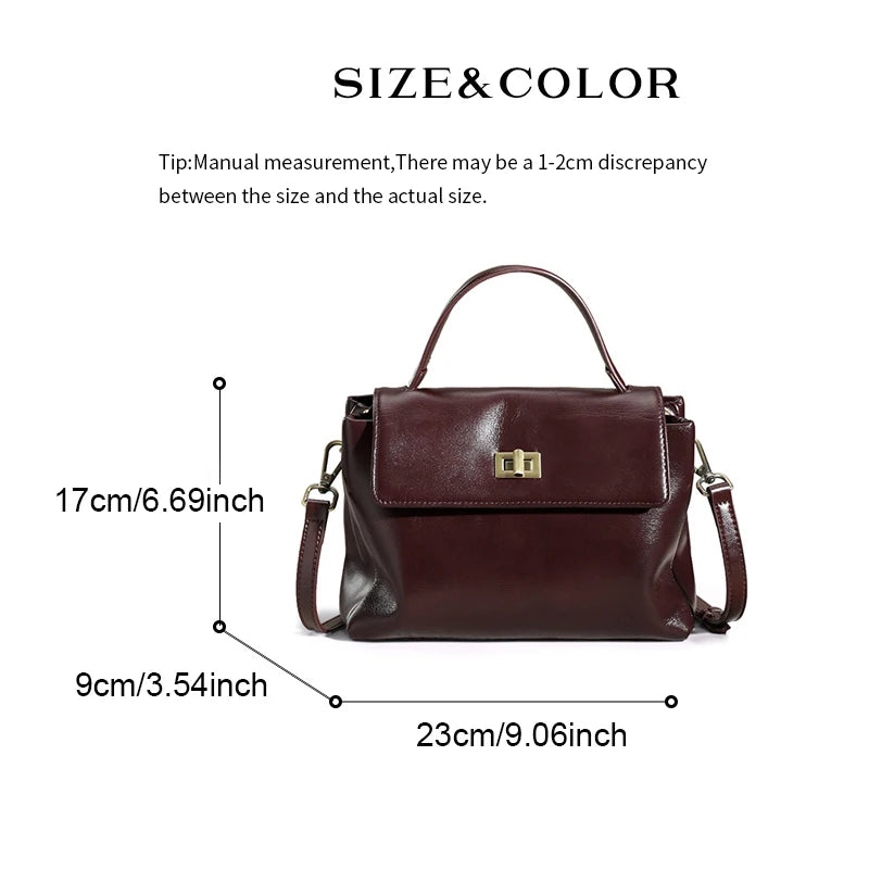 Genuine Leather Crossbody Bag – Women's Vintage Top Handle Purse