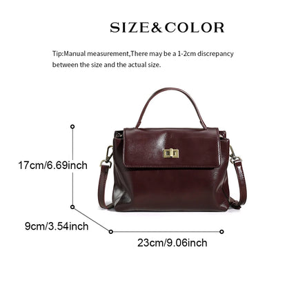 Genuine Leather Crossbody Bag – Women's Vintage Top Handle Purse