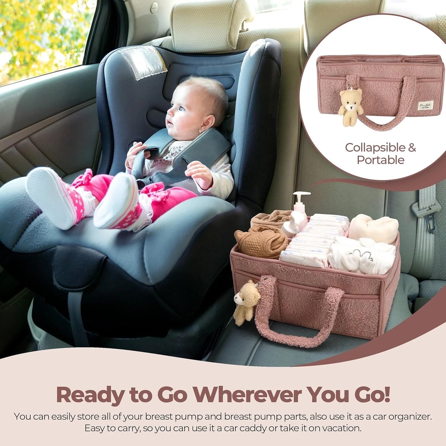 Baby Diaper Caddy Organizer – Plush Teddy Bear Changing Table Caddy