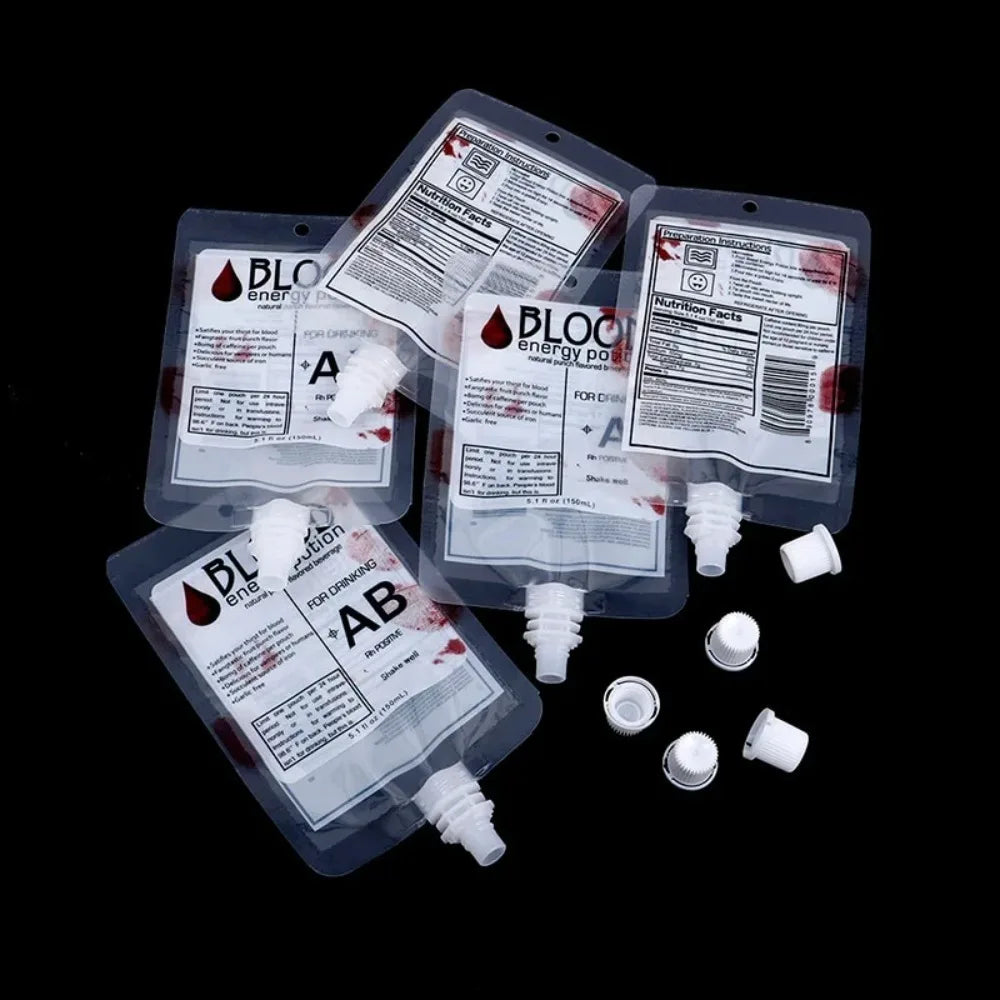 Halloween Blood Bag Drink Pouches – Vampire Cosplay Props (10pcs)