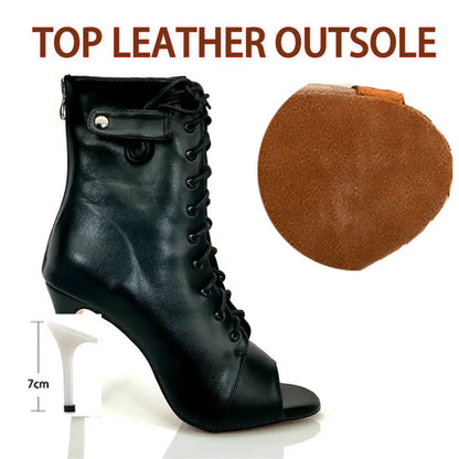 Women's Latin Dance Boots – Stiletto Heel Lace-Up Ballroom Dance Shoes