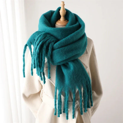 Thick Cashmere Winter Scarf for Women – Solid Blanket Wrap with Tassel