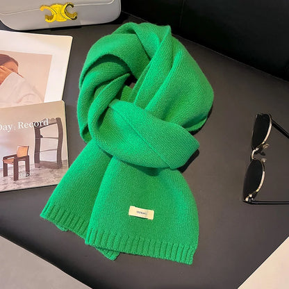 100% Wool Knitted Scarf – Women's Thick Solid Color Winter Shawl