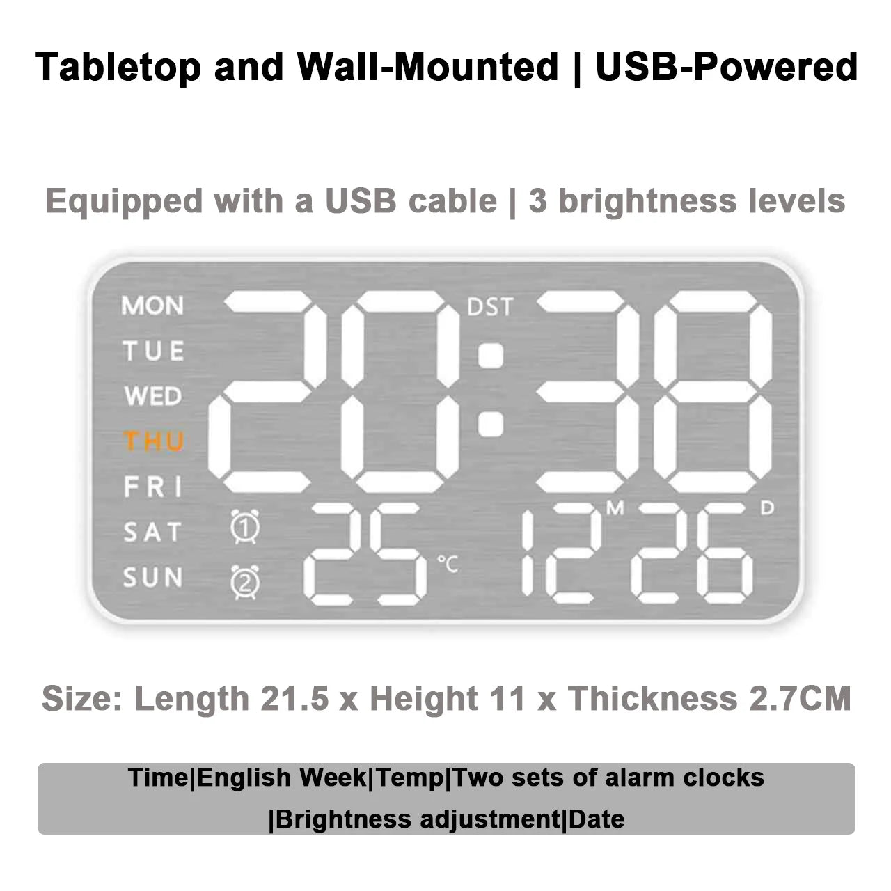 LED Digital Alarm Clock with Temperature Display & Remote Control