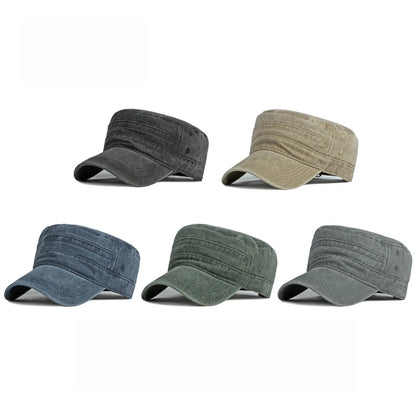 Military Flat Top Cap – Washed Cotton Army Hat for Men & Women