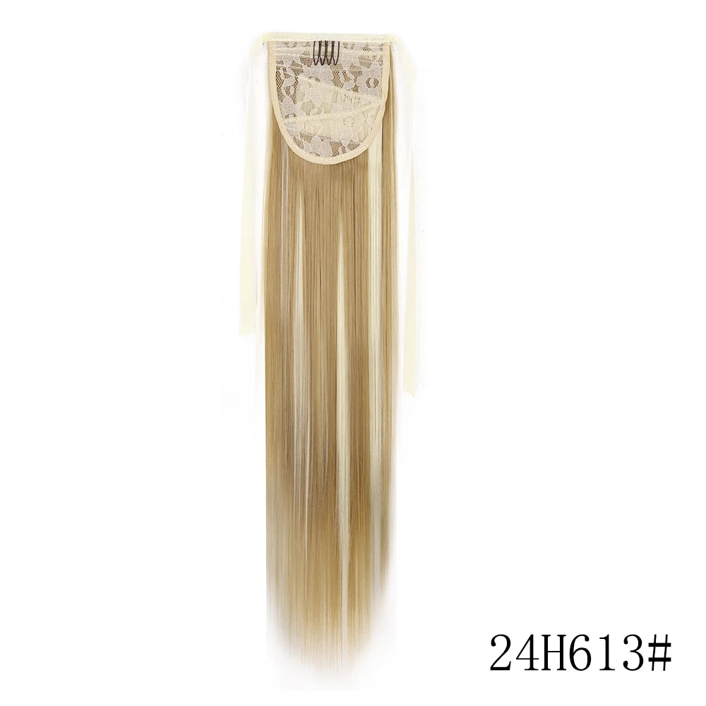 Wrap Around Ponytail Extension Synthetic Straight Hair 22-34 Inch