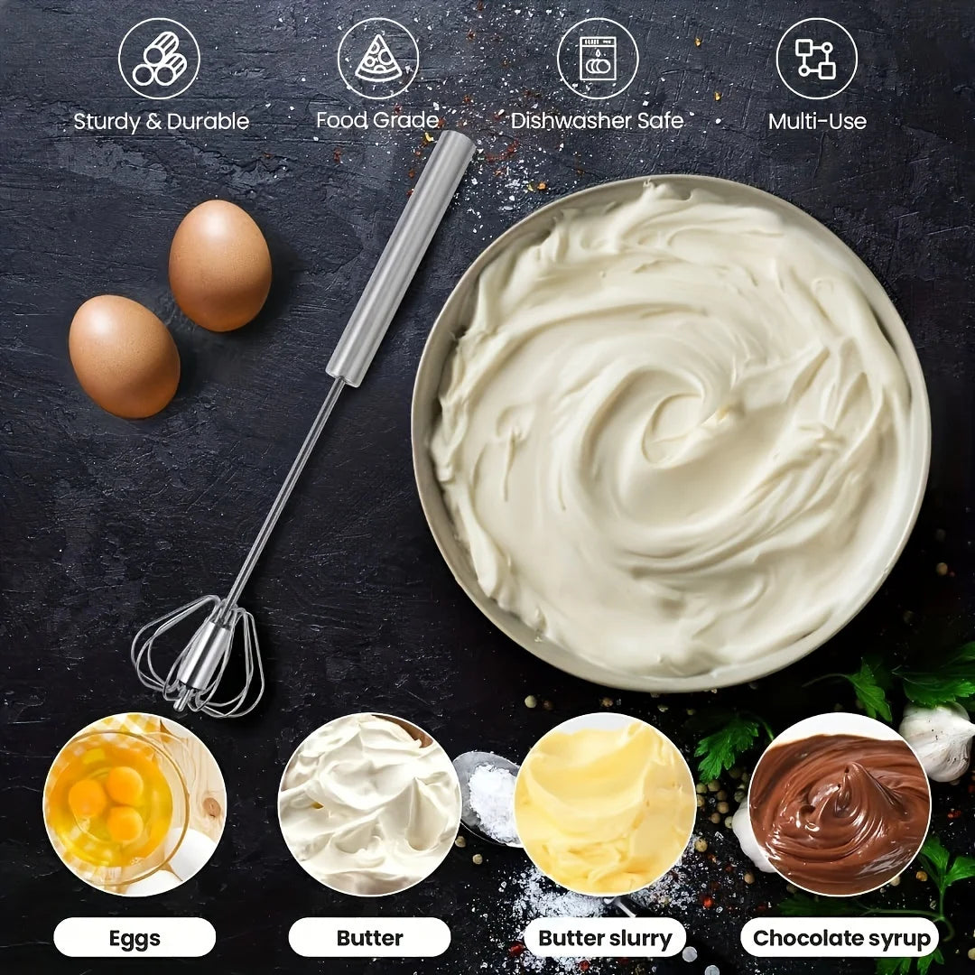 Semi-Automatic Egg Beater – Stainless Steel Hand Whisk