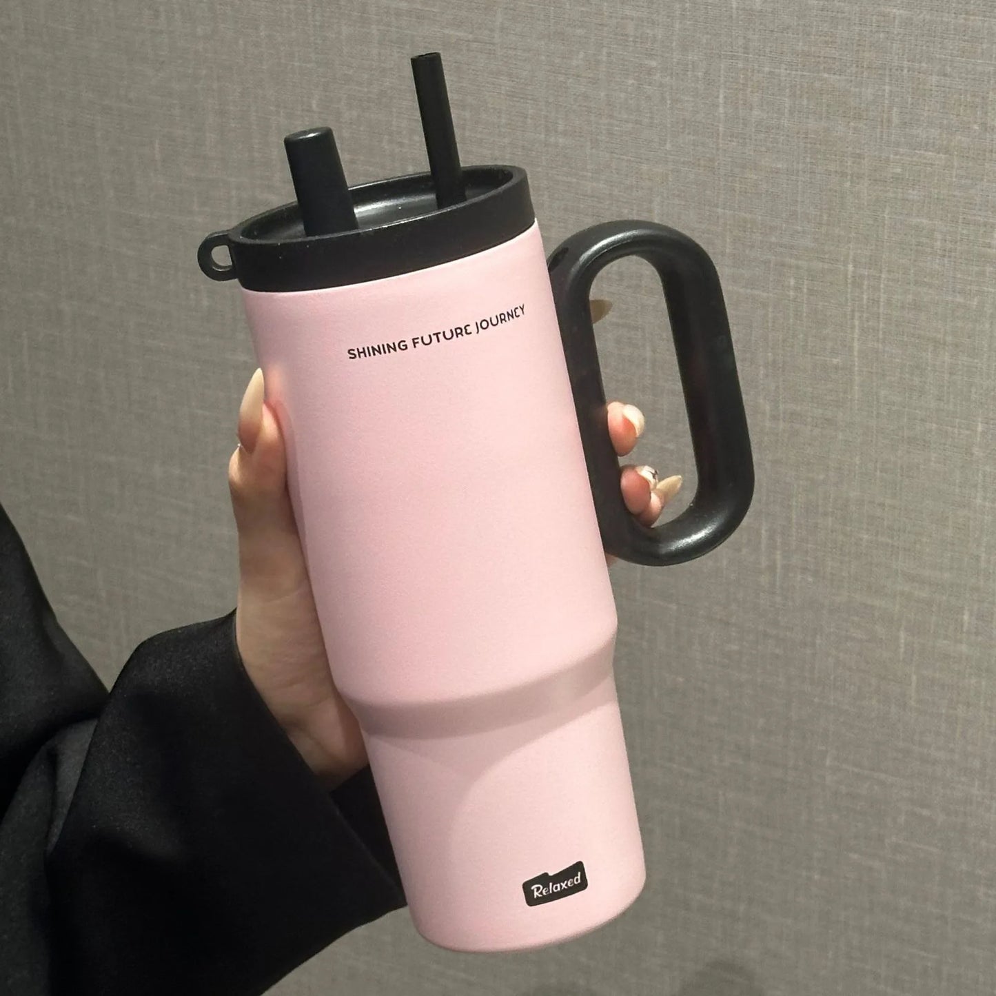 Vacuum Insulated Travel Tumbler with Straw & Handle 25.4oz