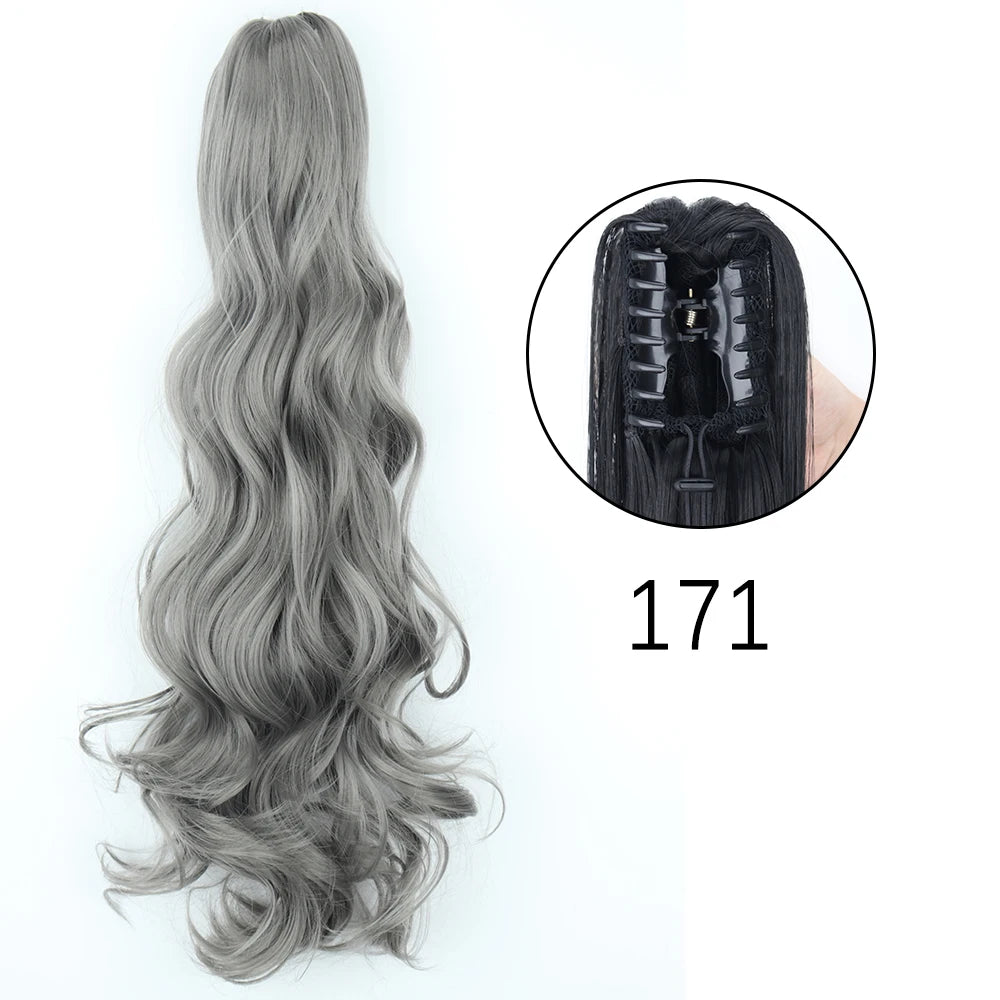 Claw Clip Ponytail Hair Extension 24 Inch Wavy Synthetic Heat Resistant