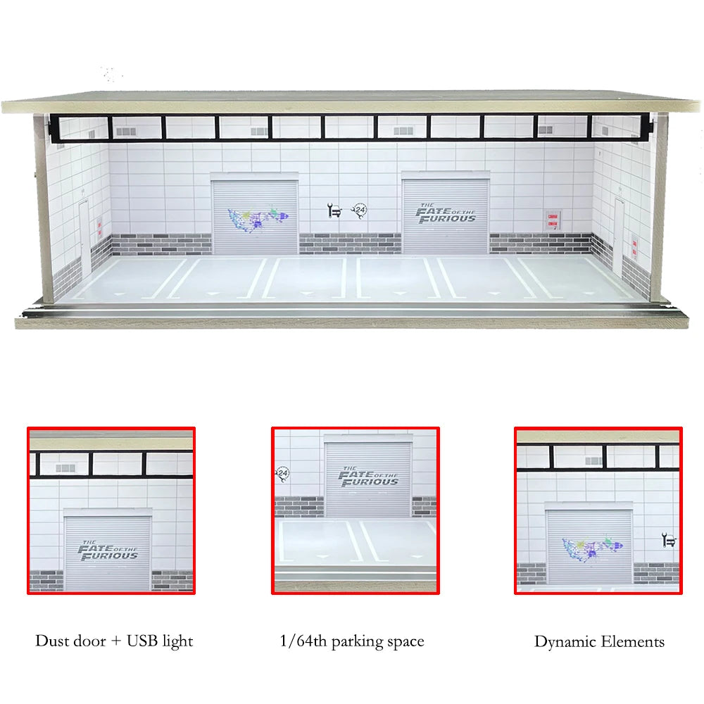 1/64 Scale Garage Diorama Display Case with USB LED Lights