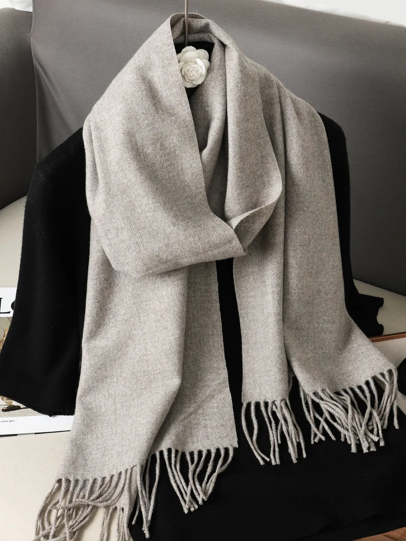 Women's Solid Cashmere Winter Scarf with Tassels – Warm Shawl Pashmina