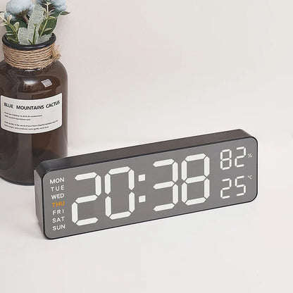 LED Digital Mirror Clock with Alarm, Temperature & Remote