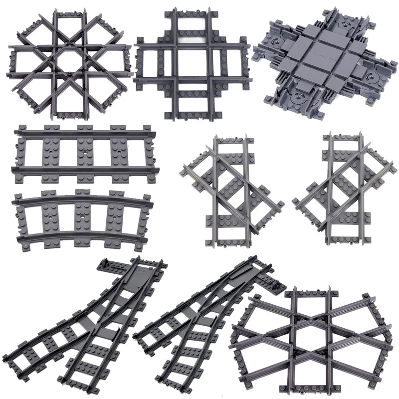 City Train Track Building Block Parts – Straight, Curved & Switch Rails