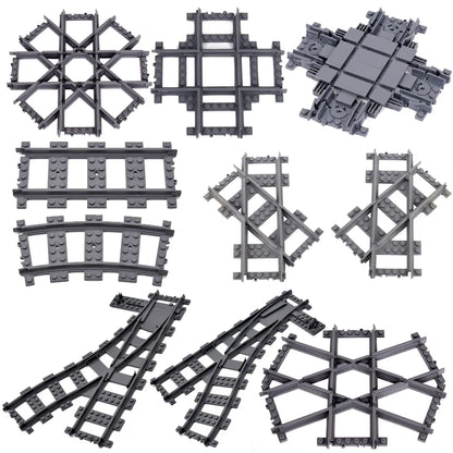 City Train Track Building Block Parts – Straight, Curved & Switch Rails