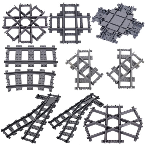 City Train Track Building Block Parts – Straight, Curved & Switch Rails