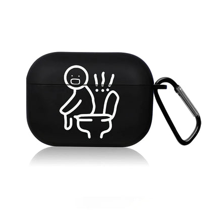 Cute Cartoon AirPods Case – Creative Line Black Protective Cover