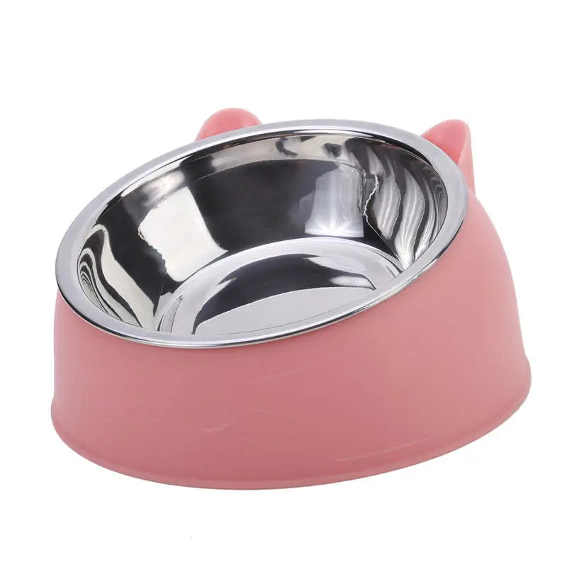 Tilted Stainless Steel Pet Feeding Bowl for Cats & Dogs