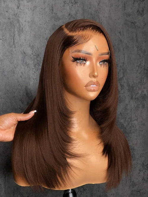 Chocolate Brown Bone Straight Lace Front Wig – Human Hair