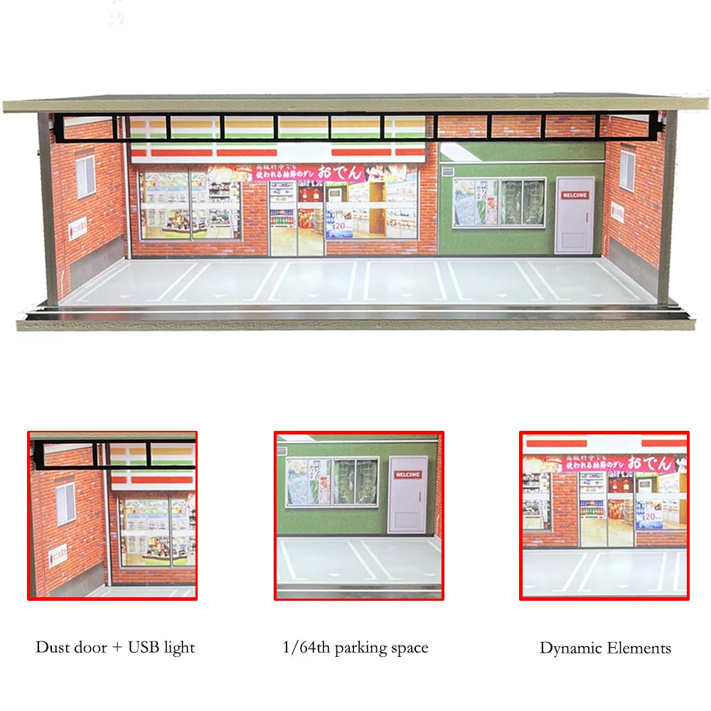 1/64 Scale Garage Diorama Display Case with USB LED Lights