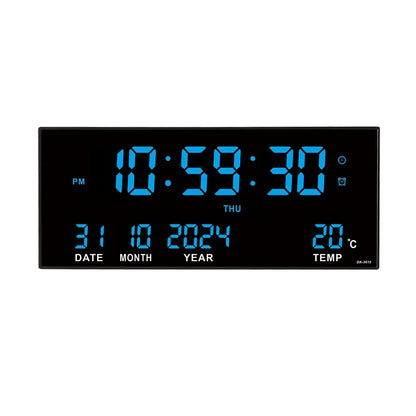 LED Digital Wall Clock with Alarm, Temperature & Calendar Display