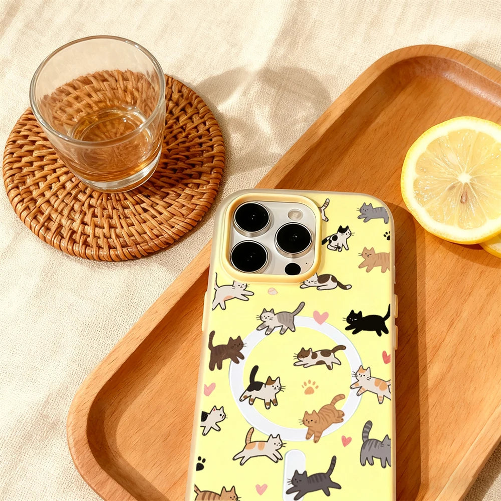 Whimsical Cat Parade Candy Color 2 IN 1 Magsafe iPhone Case